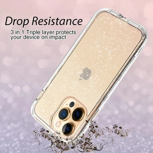 Vista 11 de Funda protectora completa con purpurina cristalina para iPhone 13 Pro Max híbrida 3 en 1, resistente a prueba de golpes, para mujeres y niñas