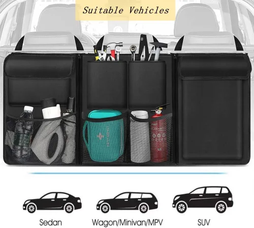 Vista 7 de Organizador de maletero CYTJ, organizador colgante desmontable para el asiento trasero del coche con 7 grandes bolsillos de almacenamiento