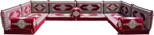 Vista 187 de arabicsofa Sofá en forma de U de estilo árabe para el suelo – Juego de Majlis hecho a mano – Sofá de estilo bohemio