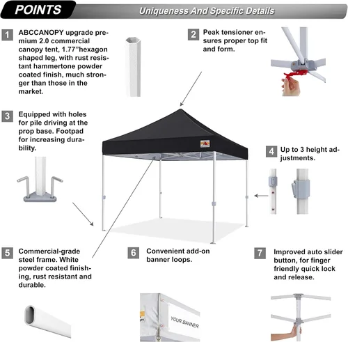 Vista 3 de ABCCANOPY Commercial Pop Up Canopy Tent 10x10 Premium-Series, Black