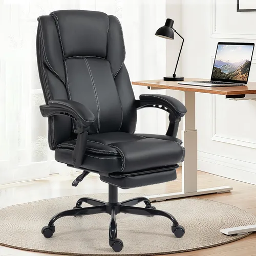 Vista 10 de Silla de oficina – Silla ejecutiva de cuero de escritorio de oficina con respaldo alto con función de balanceo – Ergonómica, transpirable, cómoda