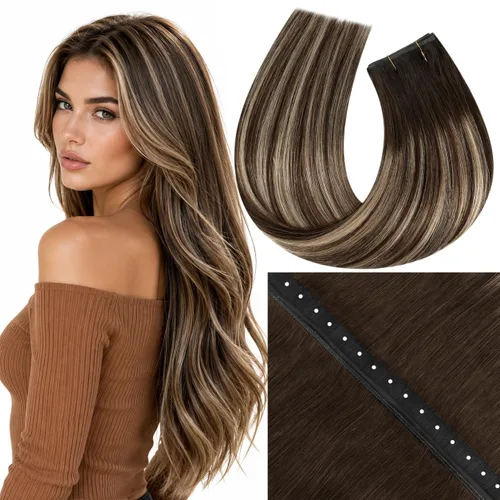 Vista 11 de Moresoo Extensiones de cabello humano real para coser, color negro natural