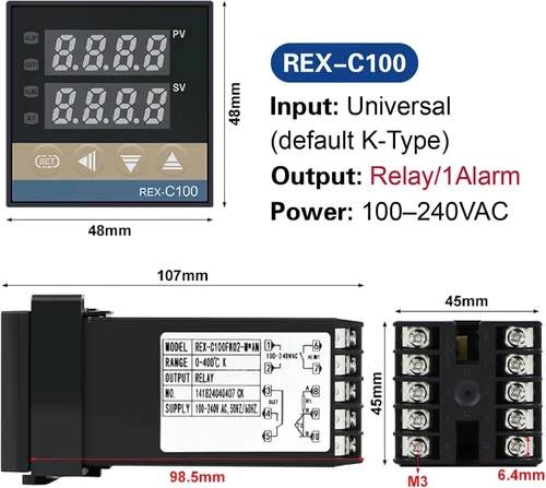 Vista 2 de REX-C100 Digital Temperature Controller, PID Control, Solid State Relay Output, High Precision Thermostat(C100 Man)