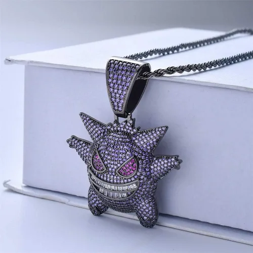Vista 4 de ICE JEWELRY Hip Hop Iced Out - Collar con colgante de gengar de diamantes de imitación chapado en oro de 18 quilates, Circonita, Circonia cúbica