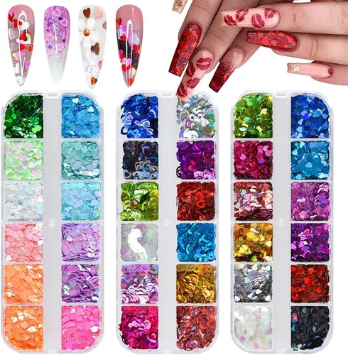 Vista 8 de EBANKU Star Glitter Confetti, 24 cajas de lentejuelas holográficas 3D láser arte de uñas escamas coloridas uñas purpurina manicura calcomanías