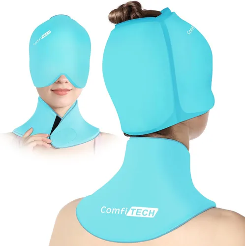 Vista 8 de ComfiTECH Cold Cap and Neck Ice Pack Wrap Gel Combo, paquete de cuidado para cabeza y cuello cervical, azul