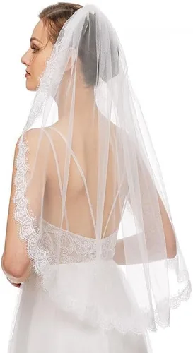 Vista 2 de Cliory Velo de novia de encaje velo de novia corto velo de novia simple peine velo de novia velo de despedida de soltera velo para novia y mujeres