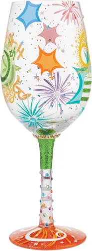 Vista 3 de Enesco Designs by Lolita Happy 60th Birthday - Copa de vino artesanal pintada a mano, 15 onzas, multicolor