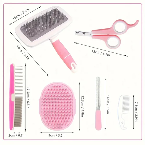 Vista 3 de 7 in 1 Small Pet Grooming Kit Rabbit Hamster Guinea Pig Grooming Tools with Slicker Brush Bath Massage Comb Nail Clipper and File for Small Animals