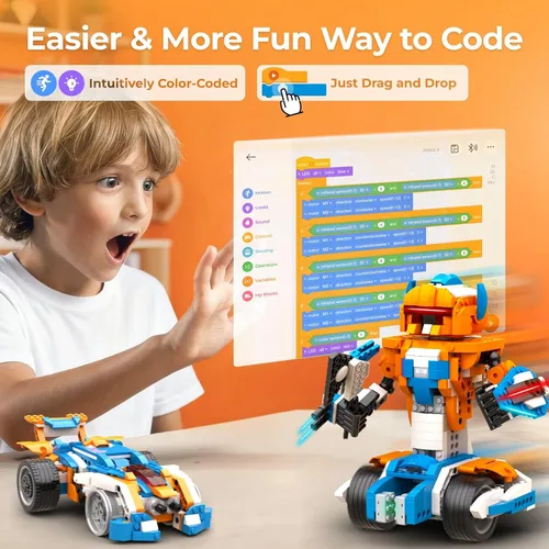 Vista 2 de Apitor Kit de Construcción de Robot X, 12 en 1 Programable con Aplicación, Control Remoto APP, Vehículo RC, Conjunto de Codificación de Robótica