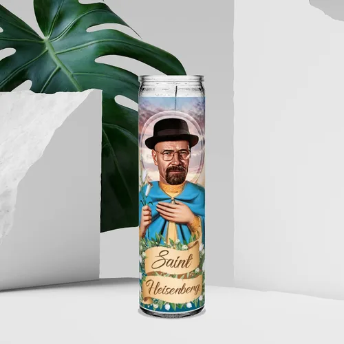 Vista 2 de Saint Heisenberg Walter White on Breaking Bad Bryan Cranston Celebrity Altar Prayer Parody Candle, 8 pulgadas, cristal blanco sin perfume
