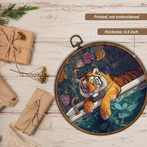 Vista 6 de XBBMGG Maximalist - Decoración de pared de tigre para baño, divertido tigre en la bañera, decoración redonda para colgar en la pared, impresiones