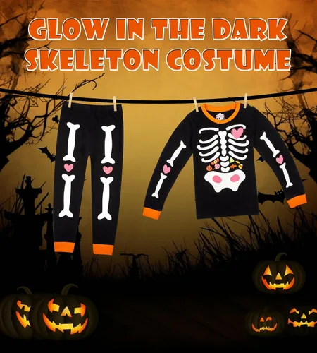 Vista 48 de HONGTEYA Ropa de Halloween para niños y niñas, ropa de esqueleto de algodón para niños pequeños, talla 3-7T