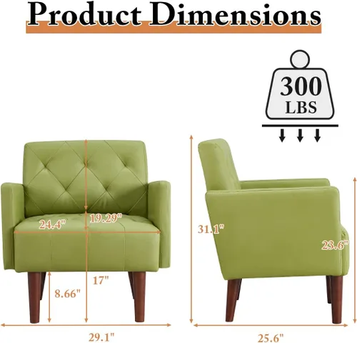 Vista 2 de Silla decorativa de piel sintética, moderna silla con brazo retro Verde