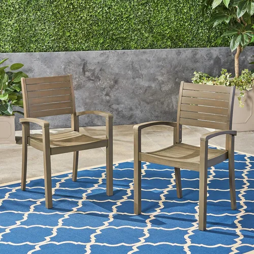 Vista 5 de Christopher Knight Home Watts - Sillas de comedor de madera de acacia para exteriores, acabado gris (juego de 2)