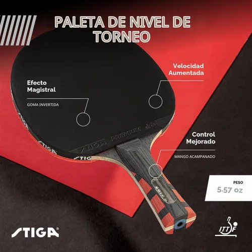 Vista 2 de STIGA Paletas de ping pong – Esponja aprobada por torneos de 0.079 pulgadas – Mango acampanado para mayor control – Raqueta de tenis de mesa