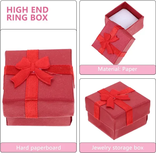 Vista 5 de Hemoton 24 cajas pequeñas de joyería rojas para anillos y aretes, cajas compactas para boda, compromiso, cumpleaños, aniversario, presentación