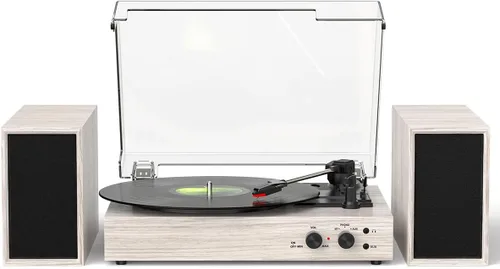 Vista 15 de Tocadiscos de vinilo vintage con altavoces estéreo externos, tocadiscos de 3 velocidades con entrada Bluetooth, grabación USB a PC, parada