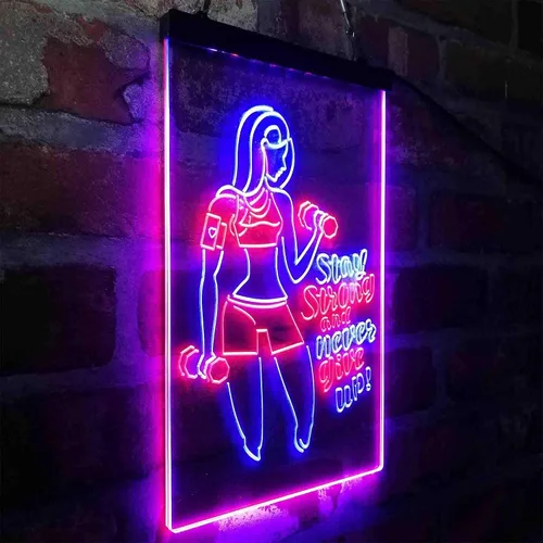 Vista 3 de ADVPRO Fitness Club Gym Stay Strong Never Give Up Dual Color LED Neon Sign azul & rojo 8 x 12 pulgadas st6s23-i4043-br
