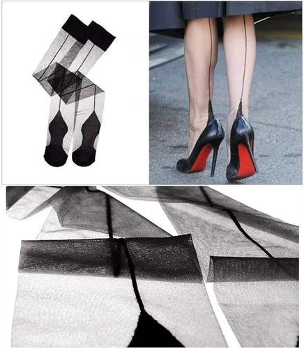 Vista 3 de ICGSUQR 2 pares de medias altas de nailon sexy con costura trasera para mujer, ligueros con tirantes, medias de tacón cubano