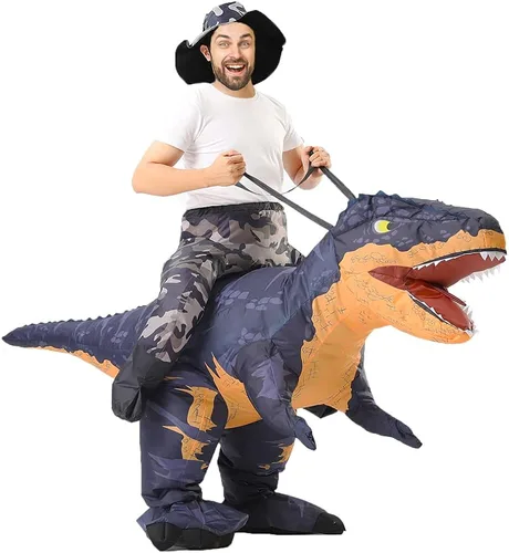 Vista 3 de MXoSUM Disfraz inflable de dinosaurio para adultos, T-REX, disfraz divertido de dinosaurio inflable