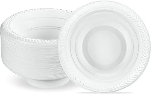 Vista 20 de PLASTICPRO 100 piezas de cuencos de plástico blanco de 5 oz de calidad premium, platos ligeros desechables, cuencos pequeños de plástico