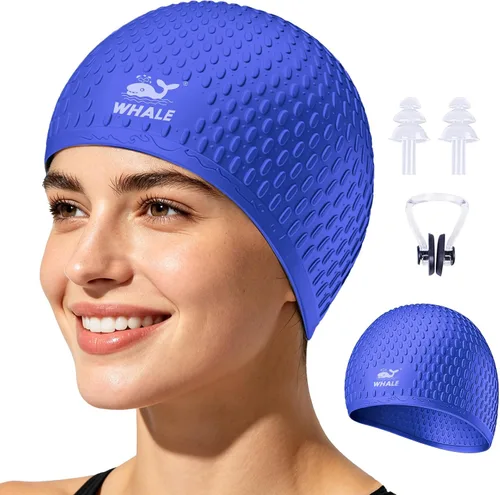 Vista 16 de Whlae Gorro de natación extra grande, con una correa de silicona duradera y diseño de oreja impermeable, adecuado para cabello largo, cabello rizado