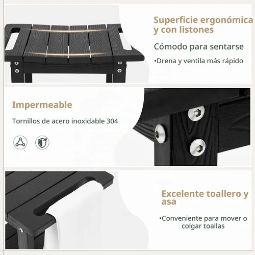 Vista 4 de LUE BONA HDPS Bancos de ducha para ducha interior, taburete de ducha negro para afeitarse las piernas con estante, asiento de ducha impermeable