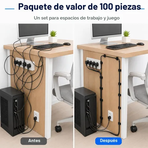 Vista 4 de Abnii 100 clips adhesivos para cables, organizador de cables de cable, negro, pequeño