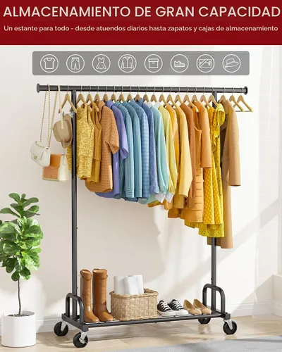 Vista 3 de Sakugi Perchero de Ropa - Percheros de Ropa de Gran Capacidad para Colgar Ropa con Ruedas con Cerradura, Perchero de Metal que Ahorra Espacio
