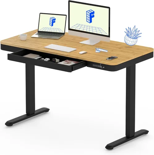 Vista 11 de FLEXISPOT Comhar - Escritorio de pie eléctrico de cristal puro con cajones, escritorio y puertos de carga USB, escritorio ergonómico de altura