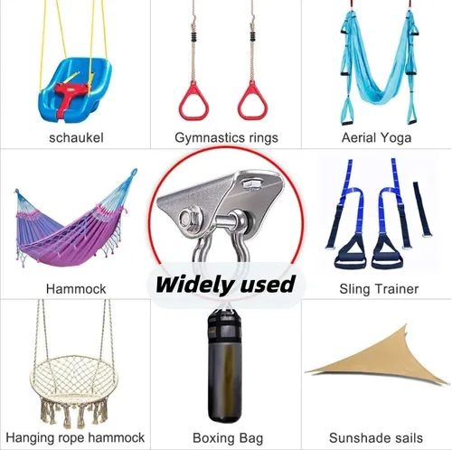 Vista 2 de SELEWARE - Ganchos de techo de acero inoxidable resistentes, 1 paquete 180° Swivel Ceiling Mount Swing Hardware for Porch Swing Set Hammock Chair