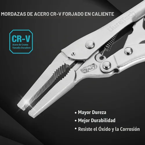 Vista 3 de DURATECH Alicates de bloqueo de nariz larga 6.5, construcción Cr-V con corte de alambre Alcanza áreas estrechas; presión de sujeción ajustable