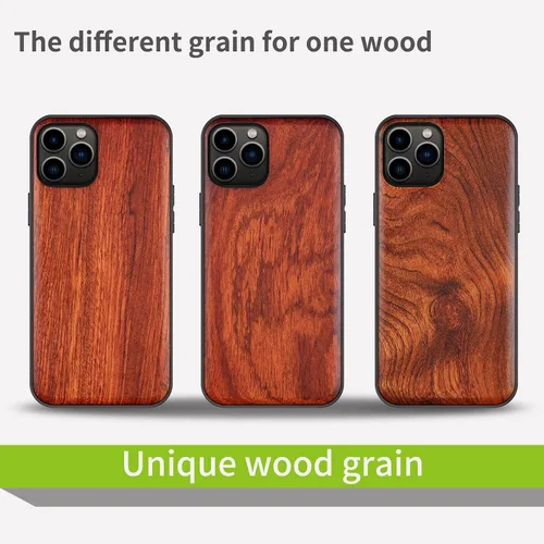 Vista 7 de Carveit Funda de madera para iPhone 11 Pro Max [madera real dura y TPU suave negro] a prueba de golpes, protector de madera único para teléfono