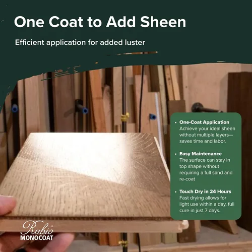 Vista 3 de Rubio Monocoat SheenPlus 2,080 ft² Potenciador de brillo con aspecto satinado 0% COV y acabado de madera para superficies interiores, muebles