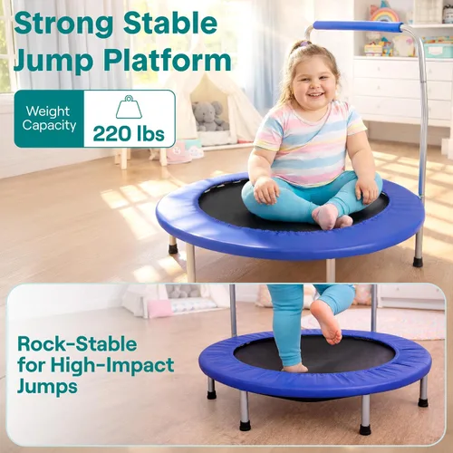 Vista 2 de SereneLife Mini trampolín plegable de 36 pulgadas para niños - Rebotador de fitness compacto con mango de espuma - Trampolín de ejercicio seguro