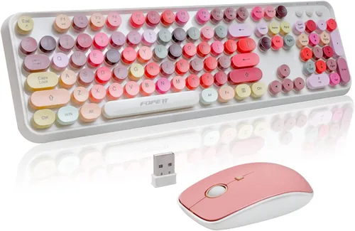 Vista 22 de FOPETT Juego de teclado y mouse inalámbricos de 2.4 GHz con botón de interruptor, teclado de tamaño completo, compatible