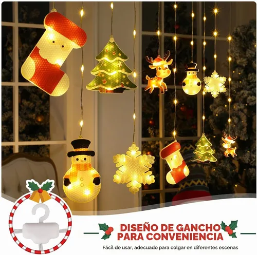 Vista 4 de BLOOMWIN Luces de ventana para decoración de Navidad, luces LED de ventana de Navidad de 9.8 pies, tira de luces de cortina para interiores