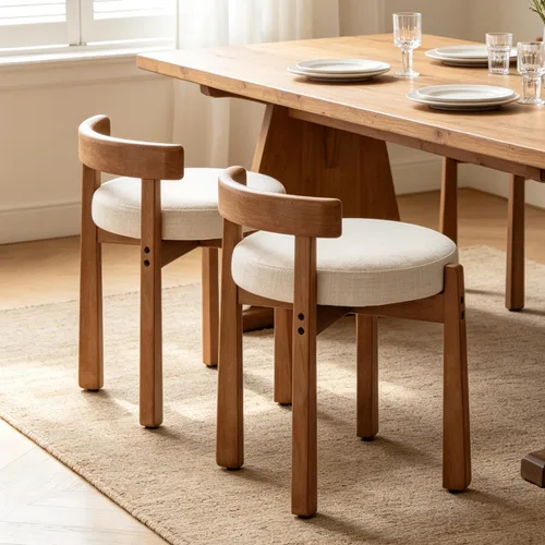 Vista 13 de DUOMAY Taburete de tocador de felpilla beige con respaldo bajo, altura del asiento de 18.75 pulgadas, otomana redonda tapizada, patas de goma