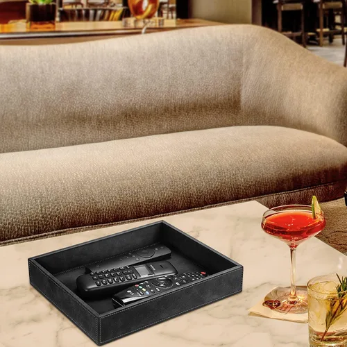 Vista 5 de SITHON Bandeja organizadora de escritorio, bandeja de cuero sintético, bandeja para mesita de noche, mesita de noche, caja de monedas, organizador