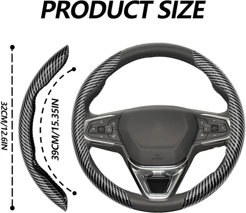 Vista 2 de 2 fundas de volante de fibra de carbono de ajuste universal, antideslizantes, protector segmentado para volante, accesorios interiores de automóvil