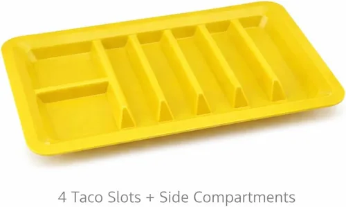 Vista 3 de Dependable Industries inc. Essentials Juego de 3 platos rectangulares para tacos, bandejas de plástico sin BPA con divisores, apilables, aptos