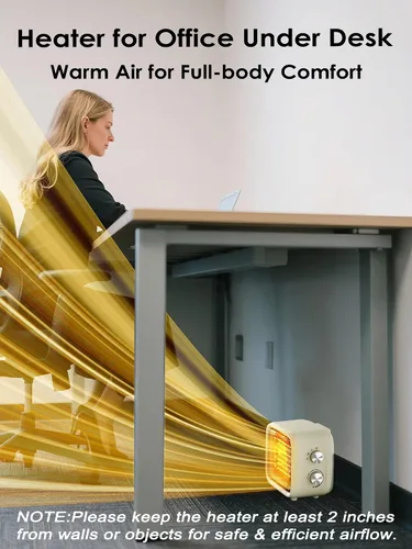 Vista 7 de Calentador de espacio pequeño, mini calentador de escritorio PTC de 1500 W, termostato portátil, calor rápido 2S, silencioso, seguro para dormitorio