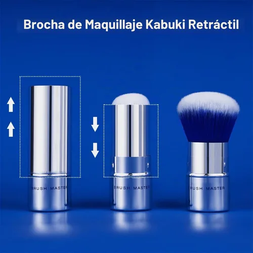 Vista 2 de Brocha de maquillaje retráctil Kabuki para polvo, cepillo de viaje para base, rubor, bronceador, corrector, cepillo portátil con cubierta.. Kabuki