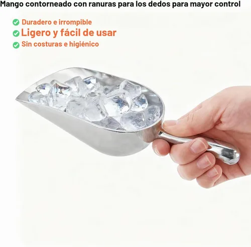 Vista 4 de Cuchara de aluminio fundido de 6 onzas, cuchara de hielo sólido de una pieza para cubitos de hielo, bar, cocina, cuchara multiusos de alimentos