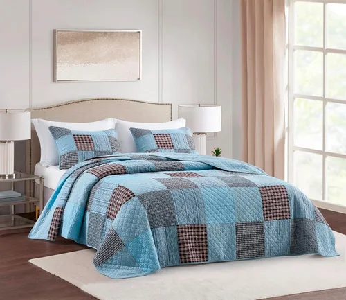 Vista 24 de Chezmoi Collection Caleb - Juego de edredón de 2 piezas con diseño floral a cuadros en gris apagado, blanco y marfil, rectangular, prelavado