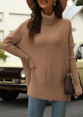 Vista 3 de EFAN Suéter de cuello alto de gran tamaño de moda para mujer, suéter de manga larga de murciélago, suéter de punto acogedor 2023