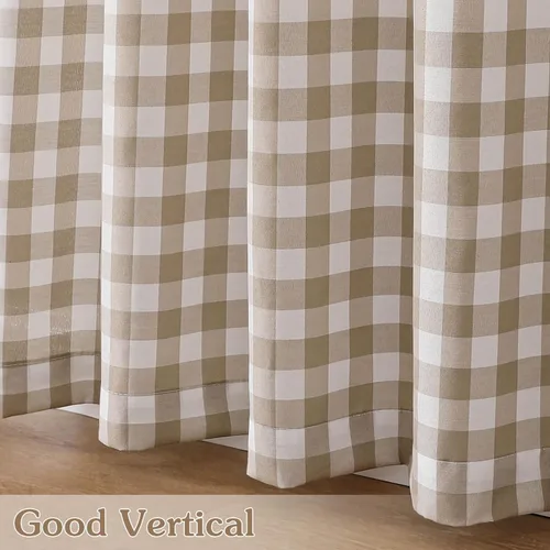 Vista 5 de WUBODTI Cortinas de filtrado de luz a cuadros beige y blanco de 63 pulgadas de largo, 2 paneles de 63 pulgadas de largo, bolsillo para barra, no se