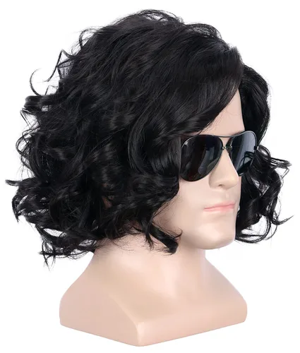 Vista 3 de yuehong Pelucas sintéticas cortas rizadas del pelo del traje de Halloween de los hombres del color negro natural de Cosplay peluca