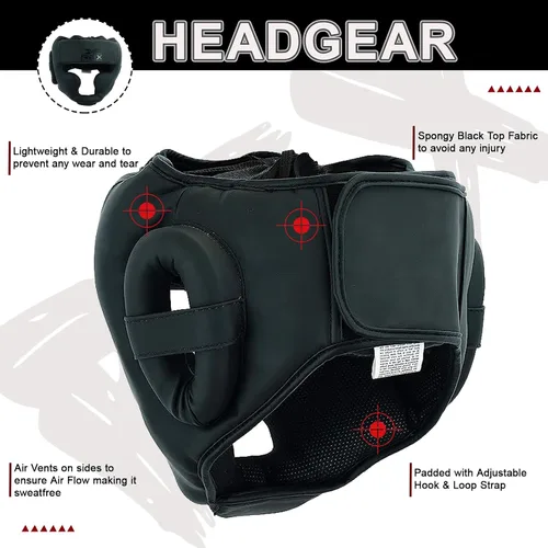 Vista 3 de REX - Casco de boxeo, artes marciales de artes marciales, hecho de cuero Rex Muay Thai con acolchado grueso
